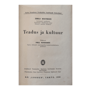 Teadus ja kultuur 1936 - Émile Boutroux